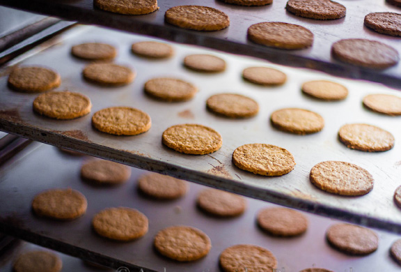 Oatcakes cooling at the Wooleys of Arran bakery