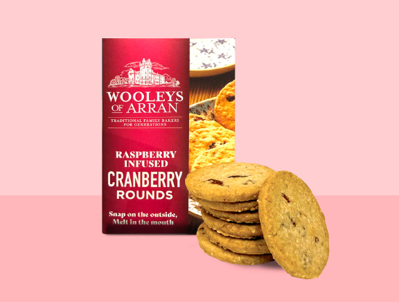 <p>Wooleys of Arran<br>Raspberry Infused<br>Cranberry Rounds (190g)</p>